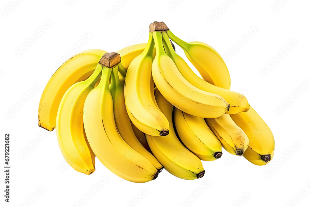a collection of ripe yellow bananas isolated on a transparent background, generative ai