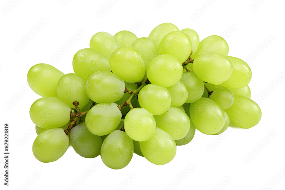a collection of fresh green grapes isolated on a transparent background, generative ai