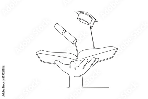 A book adds knowledge. International day of education one-line drawing
