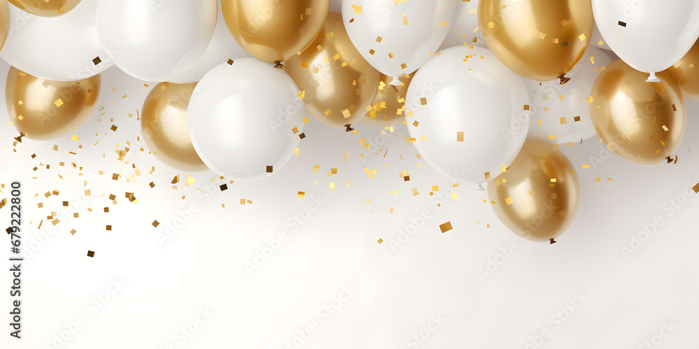 White and golden balloons with sparkles high detailed background White and golden balloons with sparkles high detailed background