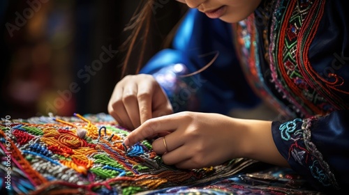 Woman engaged in embroidery © cherezoff
