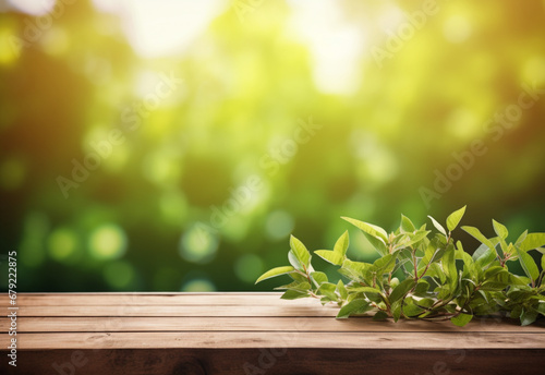 green grass on wooden background generating by AI technology