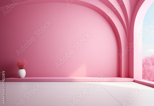 pink room with a window generating by AI technology