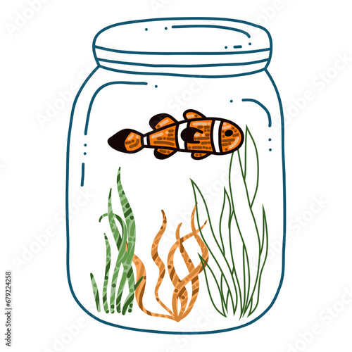 jar with fish and algae vector icon.