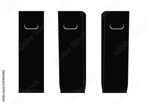Black Wine Bottle Bag Template On White Background, Vector File.
