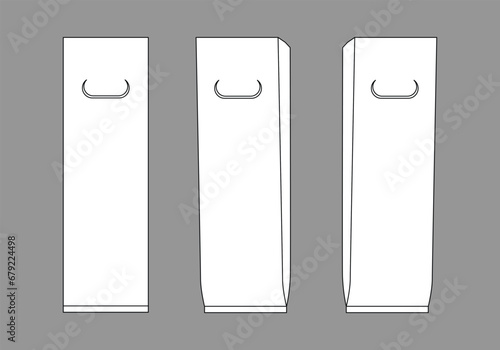 White Wine Bottle Bag Template on Gray Background, Vector File.