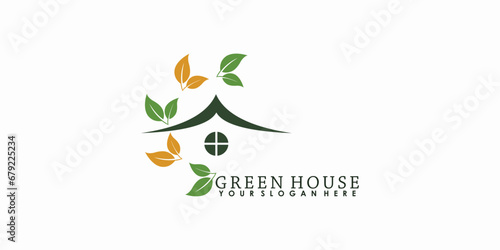 green house logo desgin with tree logo premium vector