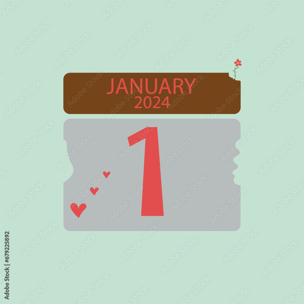 1 sheet of daily calendar dated January 1 2024 which is worn and