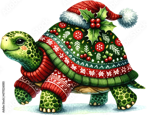 cute turtle wearing christmas jumper photo