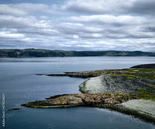 Coastline of Northen Sea, Barents sea. Polar rocky tundra of Teriberka