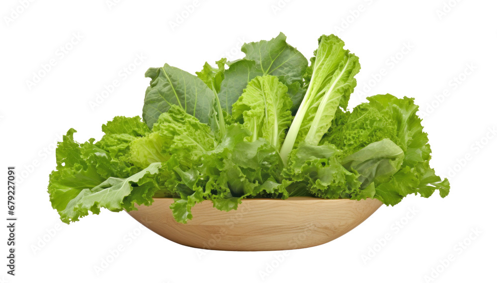 fresh green lettuce in wood bowl isolated on transparent background cutout fresh green lettuce in wood bowl isolated on transparent background cutout