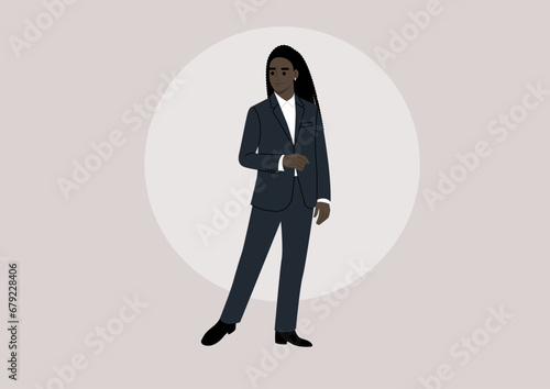An elegant character in a refined black tuxedo, sans bow, perfect for a sophisticated night out or a formal event