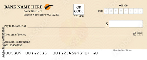 Blank bank check, checkbook cheque template vector mockup, account bill paycheck with guilloche pattern, Money payment voucher or pay cash cheque certificate	
