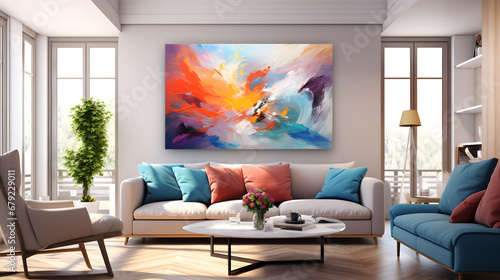 A visually captivating abstract painting with a wide array of colors blending seamlessly in a mesmerizing gradient, creating an eye-catching and modern piece of art.