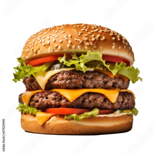 Cheeseburger isolated on transparent background. Generative Ai