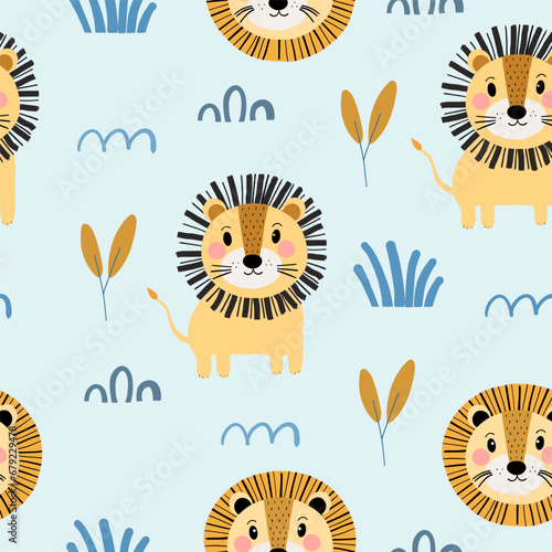 Photography Cute lion seamless pattern