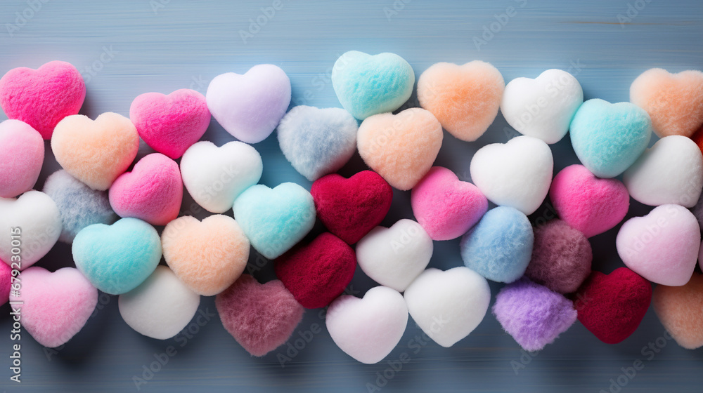 Close up of cotton colored hearts. Close up of cotton colored hearts.