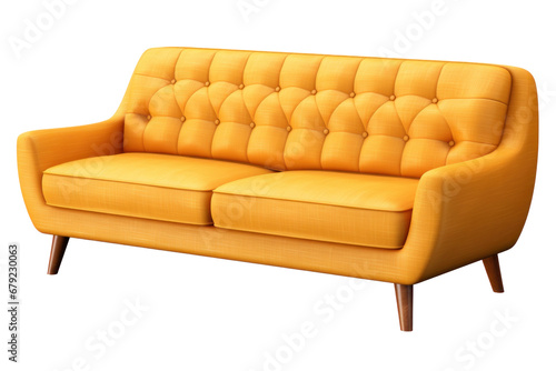 Mid century sofa isolated on transparent background. Generative Ai