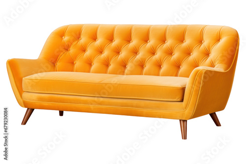 Mid century sofa isolated on transparent background. Generative Ai