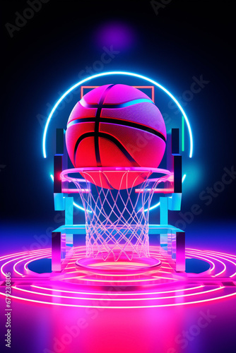 Neon Basketball and Hoop Purple Pink Blue