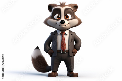 3d character of a business raccoon