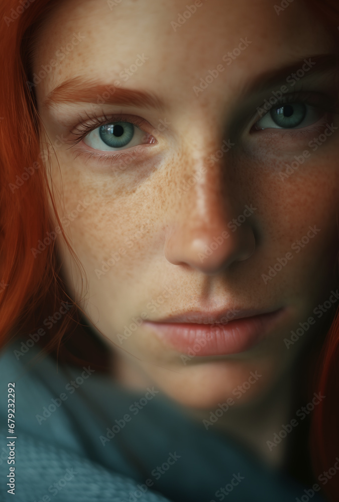 Portrait of redheaded woman with a grin on her face Portrait of redheaded woman with a grin on her face