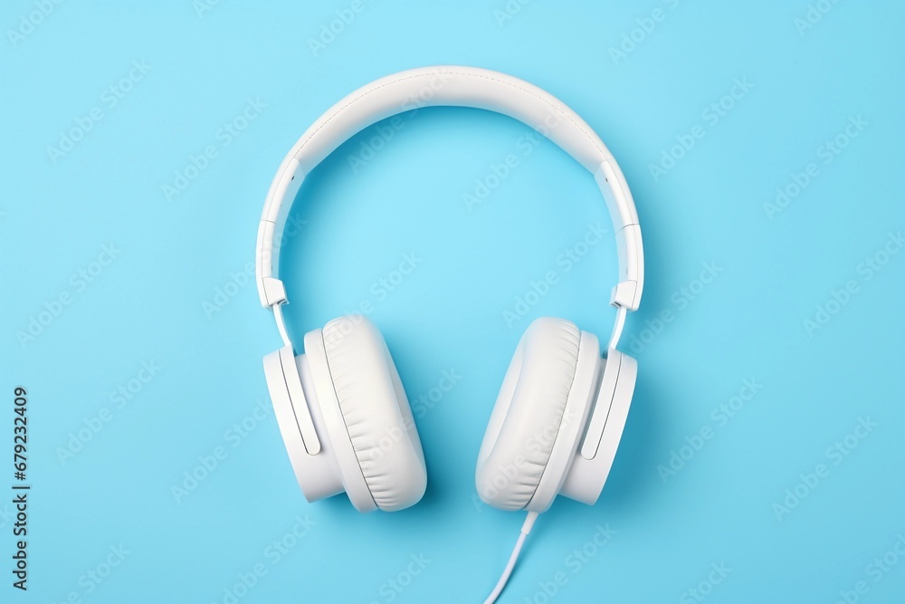 White headphones isolated on blue background White headphones isolated on blue background