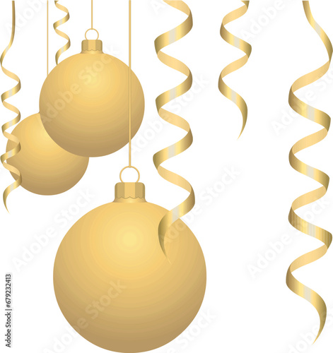 Boules de Noël avec suspensions et serpentins en or
