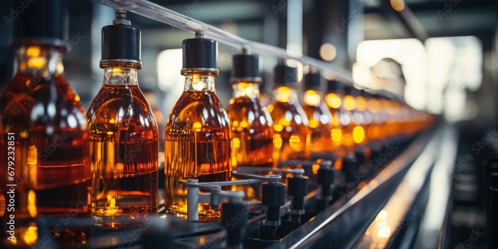drink product on conveyor belt, automatic production, Generative AI drink product on conveyor belt, automatic production, Generative AI