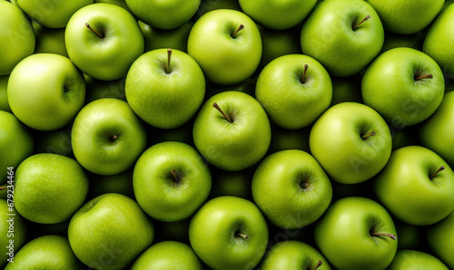 Green apple background top view
