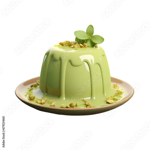 Pistachio pudding on transparent background, 3d vector, white background, isolated, icon material, vector illustration