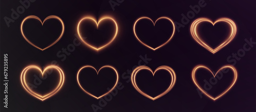 Heart white with flashes isolated on transparent background. Light heart for holiday cards, banners, invitations. Heart-shaped gold wire glow. PNG vector	
