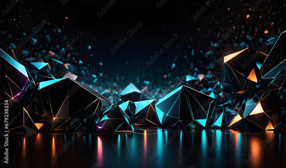 Abstract polygonal background with glowing lines. 3D Rendering
