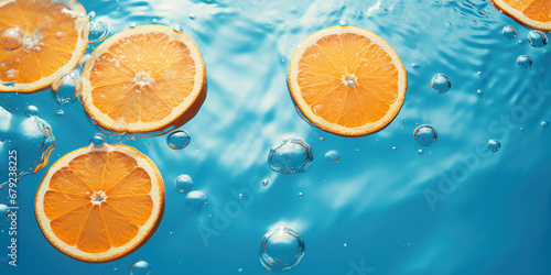 Oranges slice floating in water in a pool