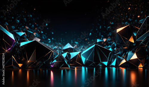 Abstract polygonal background with glowing lines. 3D Rendering