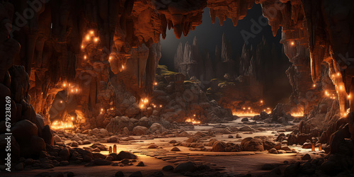 Twinkling lights within the cave like space invite a sense of magic and mystery