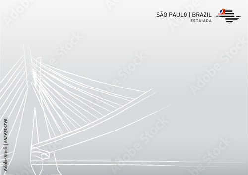Background Gray Gradiente Cidade City São Paulo Flag Ponte Otávio Frias Draw Drawing Illustration Design Ponte Estaiada Construção Construction architecture Arquitetura Brazil