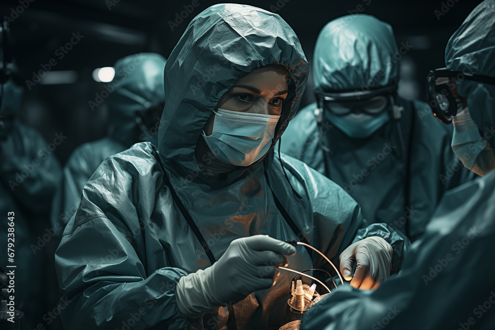 Health care staff in a hospital emergency room operating theatre