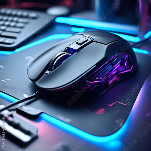 cyberpunk computer mouse with lights photo