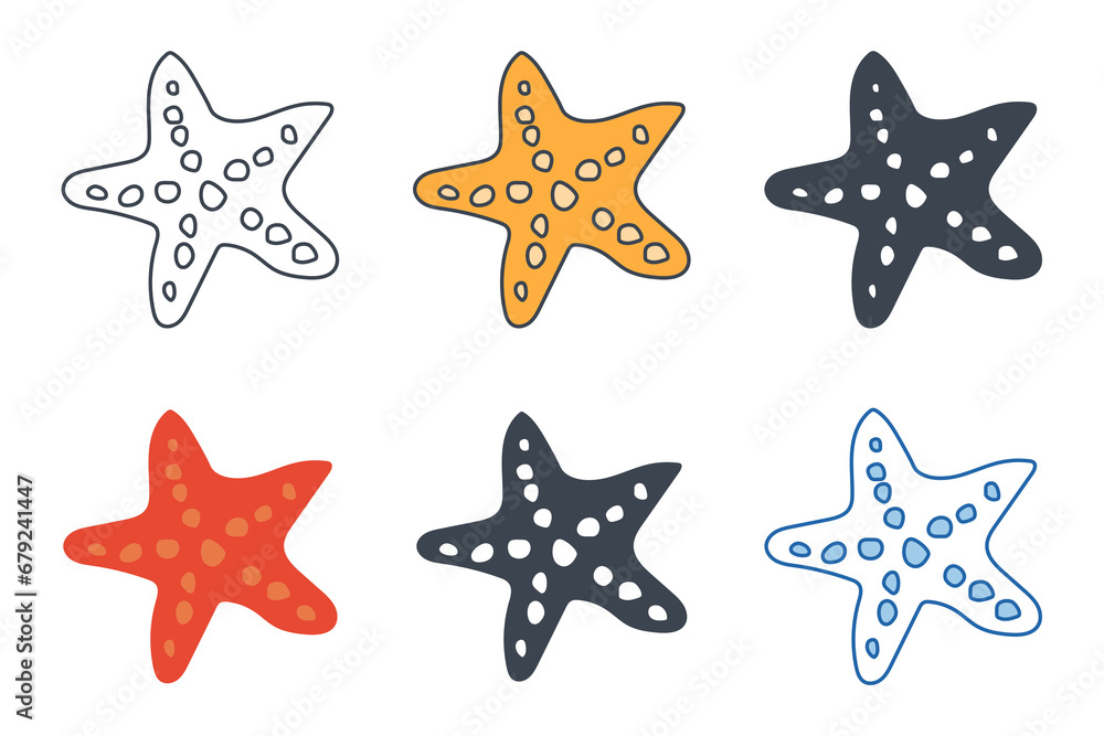 Starfish icon collection with different styles. Starfish Aquatic life icon symbol vector illustration isolated on white background Starfish icon collection with different styles. Starfish Aquatic life icon symbol vector illustration isolated on white background