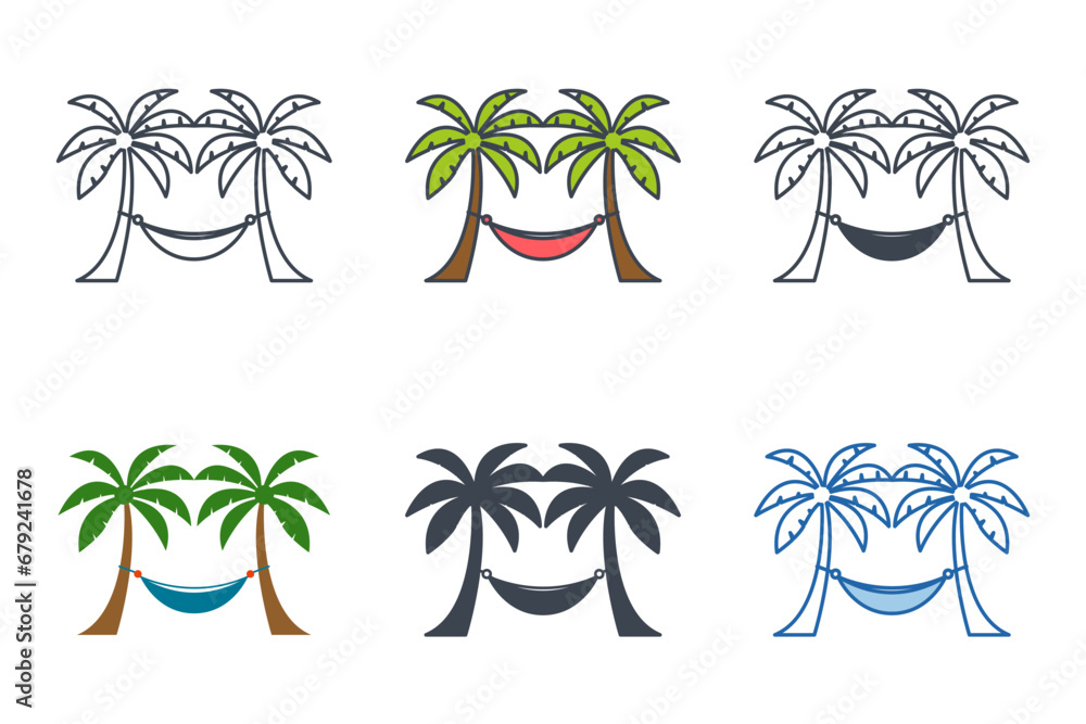 Hammock icon collection with different styles. Hammock between palm trees icon symbol vector illustration isolated on white background