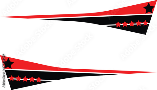 Racing car decals, stars, stickers on both sides of the car.