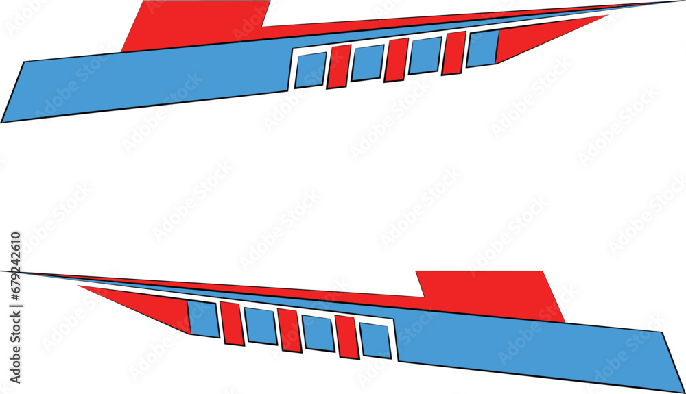 Strong modern style decals. Decals on both sides of the vehicle. Blue and red decals for racing and sports cars.