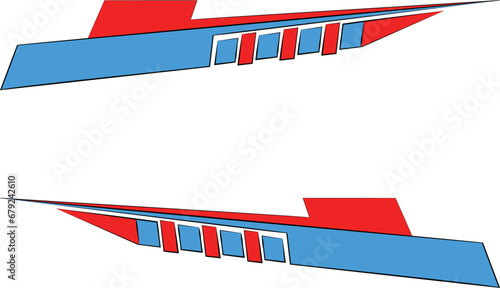 Strong modern style decals. Decals on both sides of the vehicle. Blue and red decals for racing and sports cars.