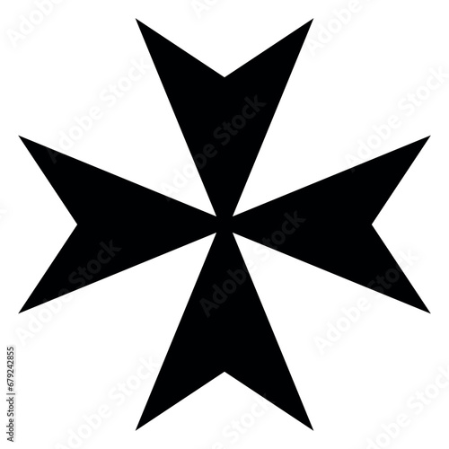 Maltese cross, black and white vector silhouette illustration of heraldic cross shape, isolated on white photo