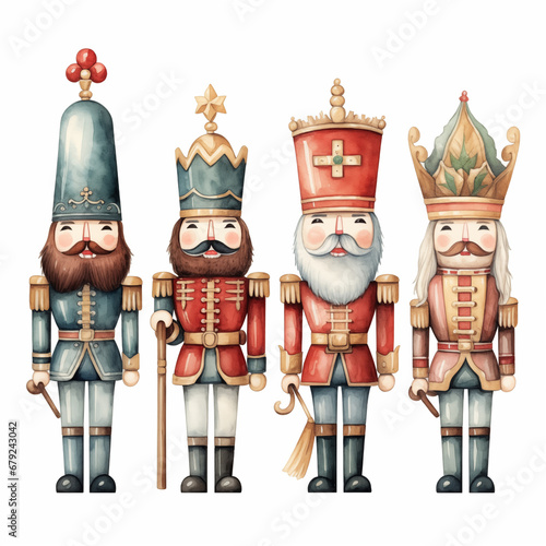 Christmas toy set  Nutcracker from wood  Watercolor