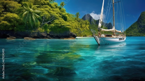 Yacht in the bay with blue clear water