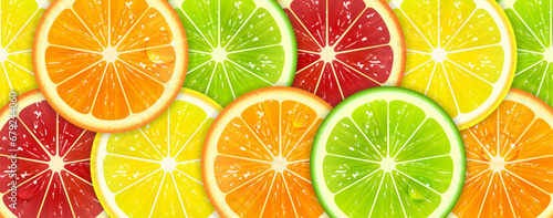 Horizontal Background of Juicy Citrus Fruits