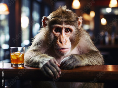 monkey in a suit having somedrinks at a bar © LisyLo
