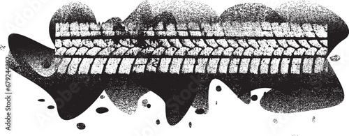 Vector Print Textured Tire Track . Design Element . Car tread silhouette . Mud splash grunge tire texture. Tyre track banner .